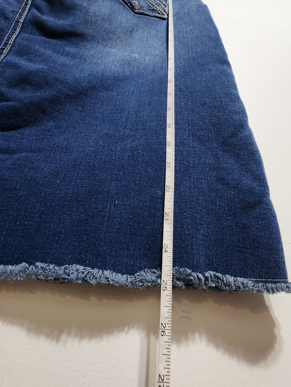 Be Girl Denim Blue Modest Midi Skirt Womens Size Small Be-Girl Dark Wash Raw Hem - Picture 6 of 6